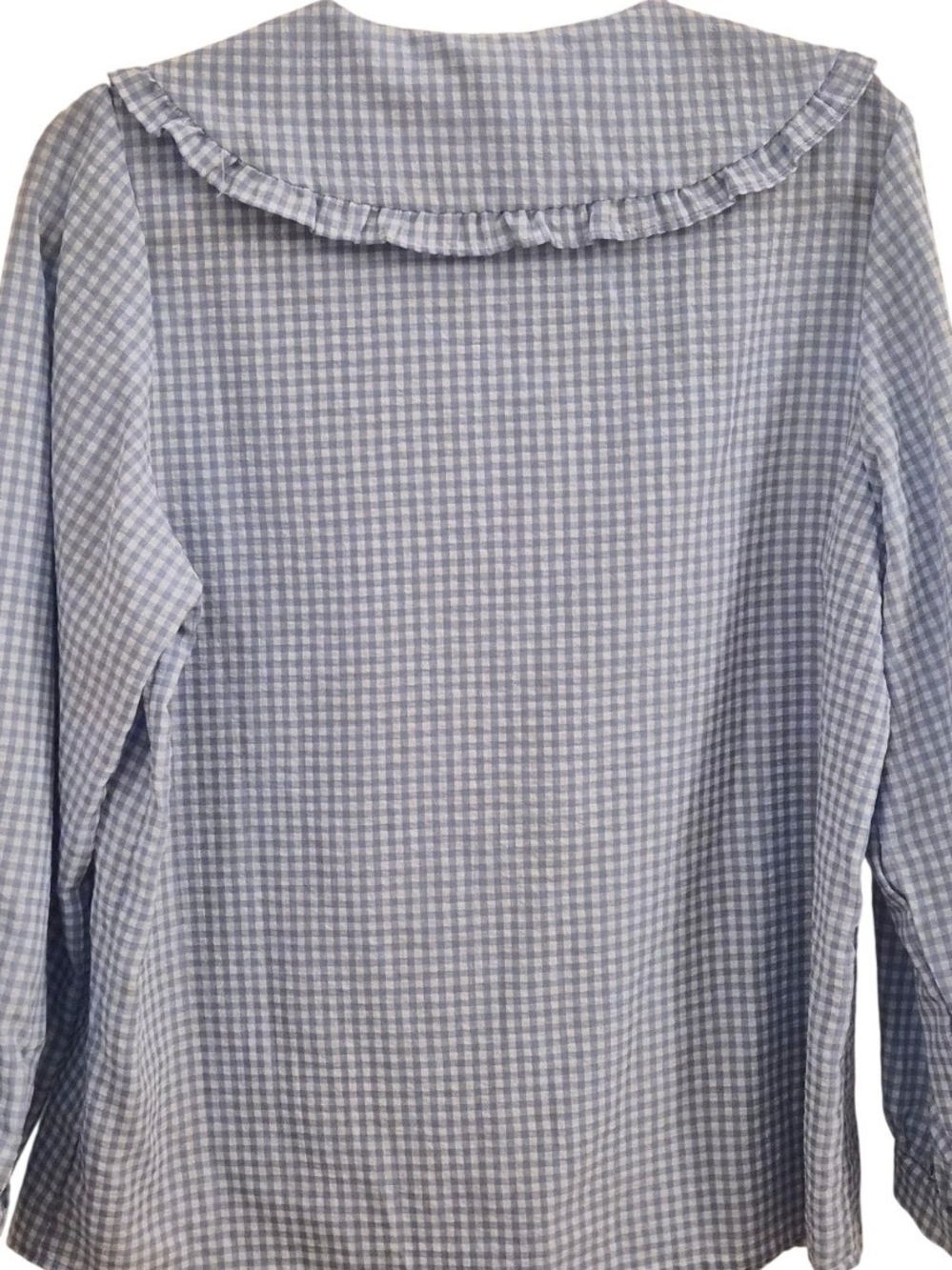 Blue Gingham Ruffle Collar Button-Up Top - Picture 2 of 3